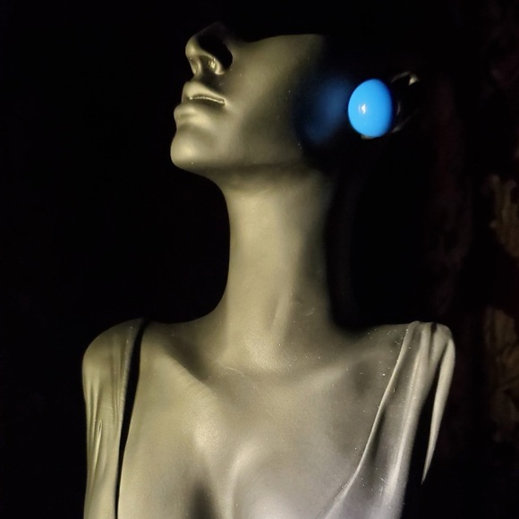 Sapphire Blue Ball-Shaped Large Silver Stud Earrings - Picture 3 of 11